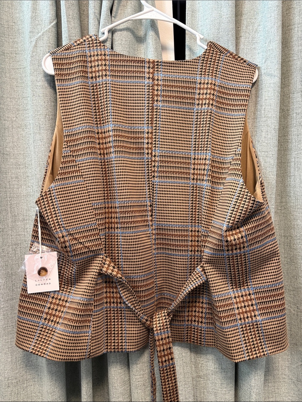 LC Lauren Conrad Brown Plaid Button-Front Vest with Blue Accents - Picture 2 of 4